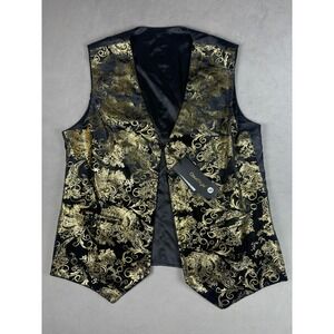 Cloudstyle Mens Black Gold Paisley Slim Fit Prom Formal Suit Vest Waistcoat L